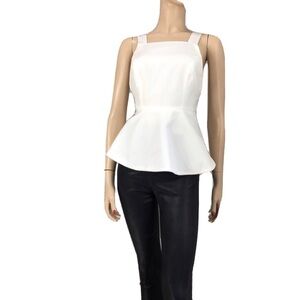 Essue crossbody back sleeveless waist strap flare cream blouse size:S